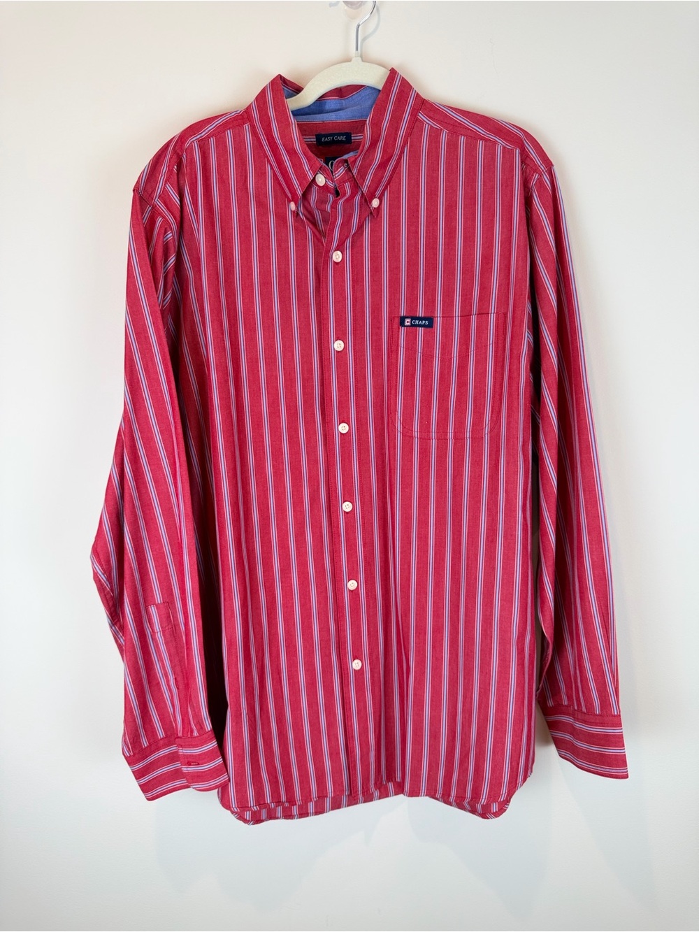 Chaps Red and White Striped Button-Down Shirt Size Large